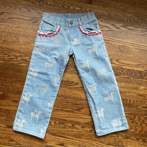 Paper wings unicorn jeans worn rainbow pocket appliqué kids size 5-6 years